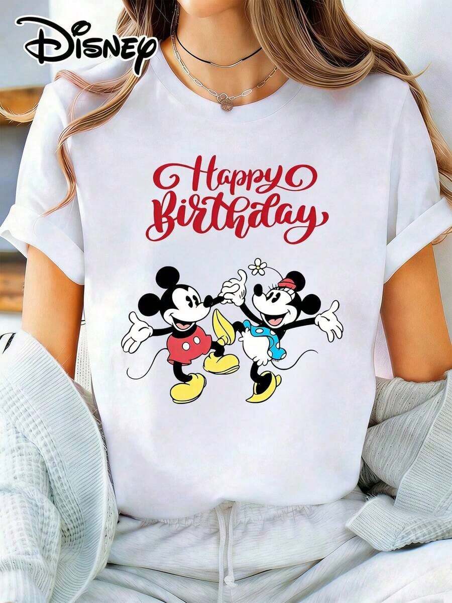Disney Women's Black Minnie Mouse Graphic Short Sleeve Round Neck Casual T-Shirt Top, Men's Sizes Suitable For The Whole Family - White - View 1