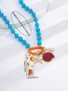 1 pieza Conjunto de collar colgante de estilo bohemio con cuentas de acrílico de color dopamina, concha multicolor, pez marino de cerámica, selección multicolor, adecuado para mujeres en la playa y vacaciones - Collar con motivos marinos - Ver 7