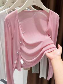 Women's Cardigan | Lightweight Long-Sleeve Cover-Up | Breathable Summer Kimono | Loose-Fitting Shield Vest | Outerwear For Dresses And Cheongsams | Elegant And Ethereal Bolero - 粉色 - 查看 2