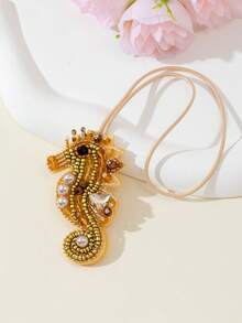1 chiếc charm hình ngựa biển làm thủ công từ ngọc trai gạo & vỏ sò, phụ kiện dễ thương cho túi xách nữ dùng hàng ngày trong kỳ nghỉ hè ở bãi biển - Vàng - Xem 2