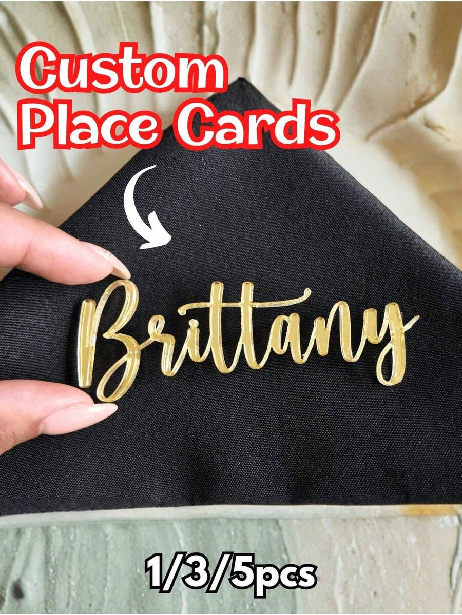 1/3/5pcs Customized Name Acrylic Cake Topper, Cake Decoration Sign, Birthday Cake Topper, Name Plate, Table Name Card, Gold Cake Topper, Personalized Cake Topper, Personalized Acrylic Mirror Cake Topper, Cake Name Topper, Decoration Sign, Cake Name Decoration Sign, Wedding Table Card, Elegant Cursive
