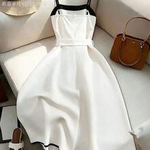 Fengyu Women's Clothing Store  Vestido corto negro y blanco para mujer, primavera/verano - Blanco y Negro - Ver 3
