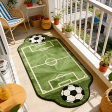 1pc Sports Football Field Shaped Plush Asymmetrical Rug For Living Room Sofa Area, Sports Style Grass Green Football Field Shaped Decorative Rug For Lounge Game Area, Football Theme Simulated Field Asymmetrical Pattern Plush Rug For Bedroom Bedside - Multicolor - View 6