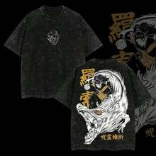 Camiseta de anime vintage de algodón puro de alta calidad, cómoda, clásica y agradable para la piel, para hombres y mujeres, de corte holgado, estilo oversize, ideal para parejas, mercancía de anime, excelente opción de regalo. - Negro - Ver 1