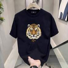 Nueva camiseta de verano de estilo americano, marca de moda, de manga corta, de algodón puro, estampada para hombre, moderna, unisex, versátil, de cuello redondo para hombre. - Negro - Ver 6