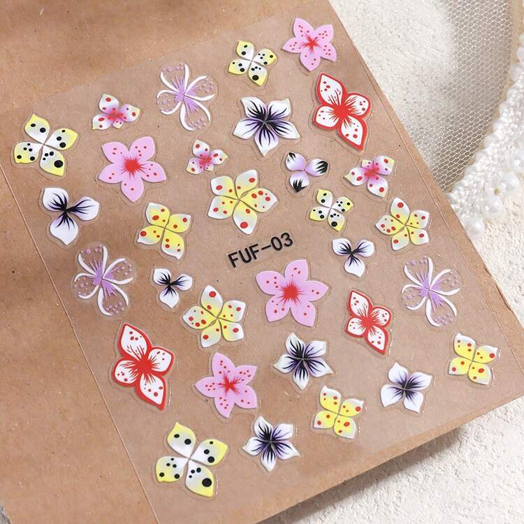 Retro-Style Colorful Lily Nail Stickers, Gold Leopard Print Lily Nail Art Decals, Slide-On Self-Adhesive Nail Art Decorations, Suitable For Spring And Summer. - Multicolor - View 5
