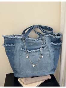 1件個性化刺繡客製化姓名高品質藍色帆布托特包，大容量通勤/工作/購物女款單肩包，極簡設計 - 彩色 - 查看 10
