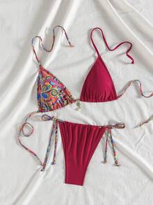 Bộ bikini hở lưng thanh lịch dành cho nữ, áo buộc dây cổ yếm và quần buộc dây bên hông, đồ bơi co giãn cao cấp gợi cảm. - Nhiều màu - Xem 6