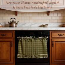 1pc Handmade Farmhouse Oven Skirt. This Heat-Resistant Curtain Features A Convenient Tie-Top Design For Effortless Installation On Ovens, Dishwashers, Or Washing Machines. Designed To Effectively Hide Clutter And Protect Your Kitchen, It Adds A Rustic, Stylish Touch To Your Home Decor. A Practical And Charming Accessory That Blends Functionality With Aesthetic Appeal, Perfect For Keeping Your Appliances Looking Neat And Tidy. - màu xanh lá - Xem 4