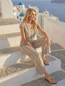 Mono de unicolor con botones versátil y de moda para vacaciones para mujer - Multicolor - Ver 7