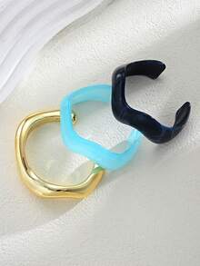 1pc/3pcs Vintage Minimalist Wavy Acrylic & CCB Material Blue Open Bangle Bracelet, Suitable For Women's Daily Wear, Stackable, Perfect Gift Choice For Holidays - Blue - View 4