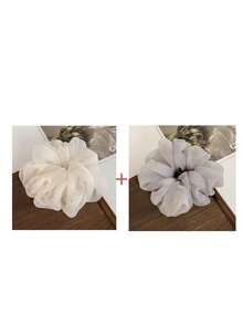 5件/3件/1件 女款奶油白毛絨荷葉邊刺繡髮圈，優雅淑女風，適合約會/日常穿搭 - 米色 - 查看 17