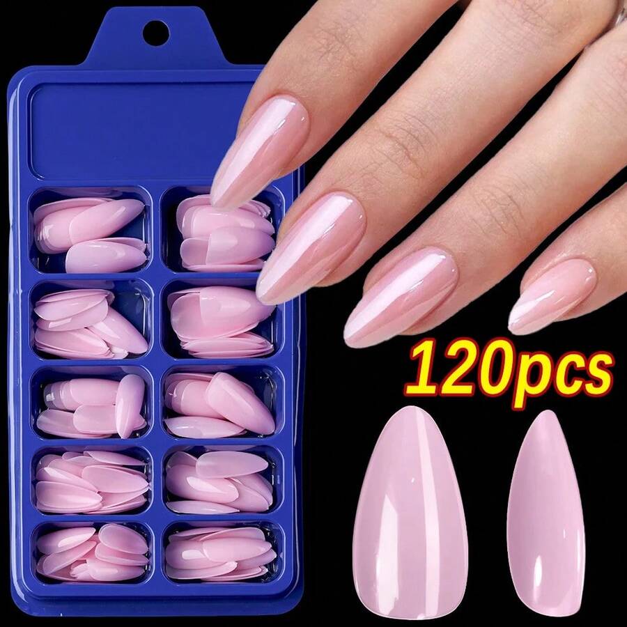 120-Piece French Manicure Set In 9 Colors, Short Square Style, Full Coverage Press-On Nails In Summer Pink And Glossy Brown. - Blue and White - View 1