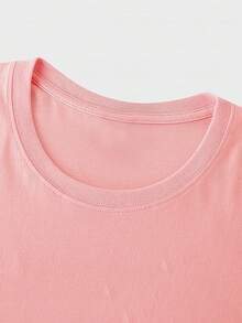 Short-Sleeved T-Shirt With Round Neck, % Cotton [Double-Sided Print], Vintage Style With Earth Hand Go Make Letter Print, Suitable For All Seasons, Can Be Used As A Base Layer In Spring And Autumn Or Alone In Summer, Unisex Style, Modern Heavy Cotton Cityboy Style Top. - 粉紅色 - 查看 6