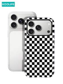 Koolife 1個黑白棋盤格手機殼，2合1 PC+TPU 防摔保護套，亮面設計，適用於 Apple 17/17Pro/17ProMax/16/15/14/13 - 黑白方格 - 查看 1