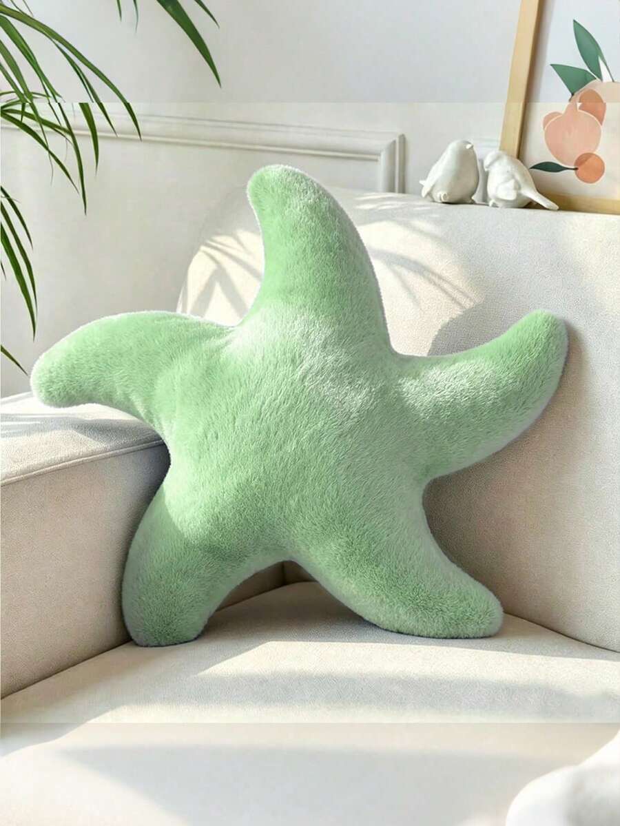 1个海星毛绒抱枕,柔软毛绒装饰靠垫,适用于沙发、床、卧室、客厅、户外、花园,营造夏日氛围 - 綠色 - 查看 1