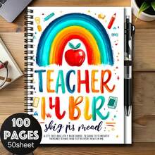 1 Set Creative Hand-Painted Rainbow Apple Pattern Spiral Notebook With Matching Pen, Suitable For Work, Study, Daily Record, Planning, Diary, And Makes A Thoughtful Graduation Or Birthday Gift, 100 Page High Capacity - C - View 8