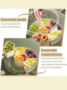 6-In-1 Airtight Food Storage Container With Lid And Handle, Rotating Dry Fruit Box, Divided Snack Tray For Nuts, Fruits, Vegetables, Candies, Spices, Detachable Compartments, Dust-Proof And Moisture-Proof, Large Capacity, Portable Design For Party, Picnic, Fridge, Pantry, Tabletop, Easy To Clean And Reuse, Ideal Housewarming, Birthday, Foodie Gift - Multicolor - View 6