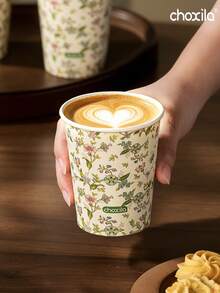 choxila 25/50/100pcs Vintage Floral Pattern Disposable Paper Cups, 9oz Rustic Wildflower Design, Suitable For Parties, Picnics And Daily Hot/Cold Beverage Use - Paper Cups - View 4