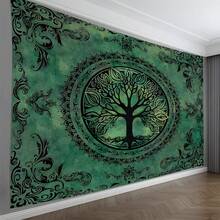 1pc Bohemian Style Green Tree Of Life Tapestry, Suitable For Bedroom Decor, Printed With Tree Of Life Mandala Pattern, Wall Hanging Design For Home Decoration - 1PC - View 10