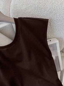 Camiseta sin espalda de unicolor y sexy para mujer, de verano - Azul marino - Ver 9