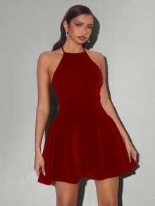 MEXGlamine Charm Vestido sin mangas elegante y minimalista de color rosa tejido con pliegues en los lados, adecuado para banquetes y fiestas de téMEX G8U0 - Rojo - Ver 7