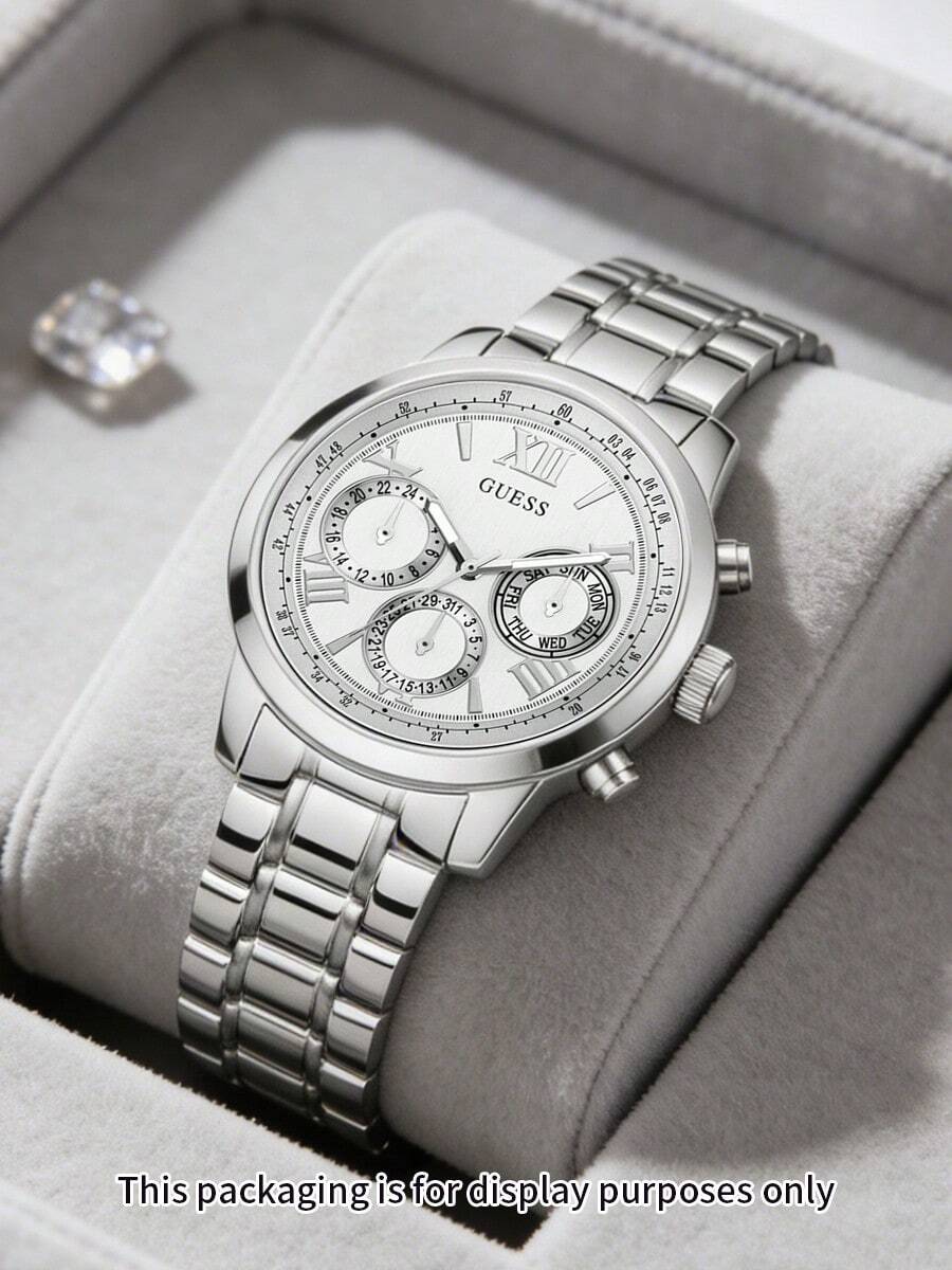 Guess W0330L3 Women's Silver Dial Crystal Bezel Quartz Watch - White - View 1