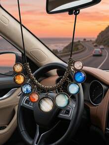 1pc Statement Solar System Car Decor, 9 Planets Bib Space Pendants, Universe Galaxy Science - A - View 2