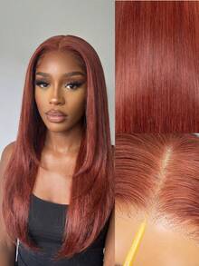 OQ Glueless Fashion Wig, 16-24 Inch Silky Straight Hair, Chestnut Brown Layered Design, 6x4 Inch Transparent Lace Top, 180% Density Unprocessed Human Hair, Pre-Trimmed Hairline, Free Shipping - S33D - View 4