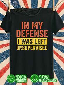 Humorous T-Shirt "Unsupervised Defense", 100% Cotton, 180 G, Black, Round Neck, Short Sleeve, Casual Cut, Machine Washable, Suitable For All Seasons, Perfect For Weekends And Informal Events, Printed Design, Regular Length, Plus Size. - Black - View 6