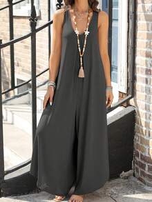 Mono con Tirantes Traseros y Pantalón Irregular - Gris Oscuro - Ver 5
