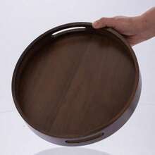 Round Trays Home Decor, 11.8" Large Round Wood Tray For Ottoman Coffee Table Trays, Wooden Kitchen Serving Decorative Trays For Home Office Counter Serveware Organizer, Walnut - Walnut Color Round - View 7