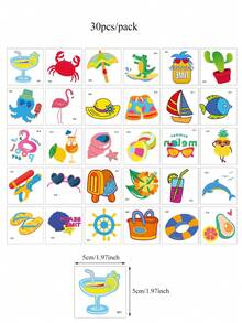 30 hojas de pegatinas de tatuajes temporales lindos para mujeres y hombres, con diseños de helado, sandía, frutas y temas de playa, tatuajes falsos adecuados para decoración corporal en fiestas de verano y vacaciones - Multicolor - Ver 8