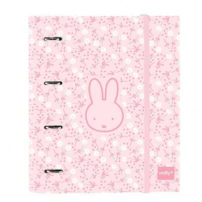 Safta | Folder Folio Miffy Flowers 4 Rings 35 Mm With A4 Refill 100 Sheets 27 X 32 X 3.5 Cm (3 Liters), Grid 5x5 Mm 80 G/M², Hard Covered, Elastic Closure And Interior Dividers