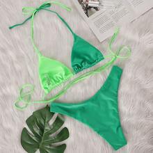 Bikini de 2 piezas con bloques de color y adornos de strass, nuevo modelo 2026 para mujer - Verde - Ver 4