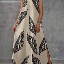 Fengyu Women's Clothing Store Vestido casual con cuello en V y estampado de hojas para mujeres, adecuado para primavera y verano - Multicolor - Ver 5