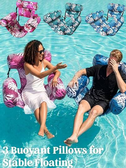 Foldable Inflatable Swimming Pool Lounger, Thick Inflatable Swimming Pool Float Bed, Tropical Leaf Pattern, Unisex Inflatable Lounger And Swimming Pool Float Bed, Suitable For Swimming Pool, Lake, Beach And Backyard Party, Outdoor Water Fun, Summer Water Fun, Float Like A Boss, Suitable For Water Fun, Beach And Pool Side Relaxation, Pool Party, Floating Recliner, Vibrant Colors, Printed Pool Backrest, Water Sofa, Summer Essential