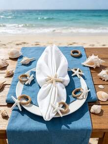 4pcs/Set Starfish Decor Napkin Ring,Ideal For Outdoor, Themed And Holiday Table Decor-Handwoven Linen Napkin Rings With Floral Design - Natural Jute Material For Nautical Theme Table Decor, Perfect For Parties, Weddings, Birthdays - View 8