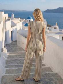 Mono de unicolor con botones versátil y de moda para vacaciones para mujer - Multicolor - Ver 2