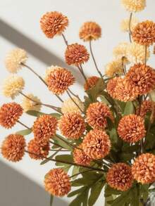 1pc Artificial Chrysanthemum Ball Flower, 20 Inch 5-Head Artificial Chrysanthemum Silk Bouquet, Realistic Touch Artificial Flower, Suitable For Home/Wedding/Party - Orange - View 7