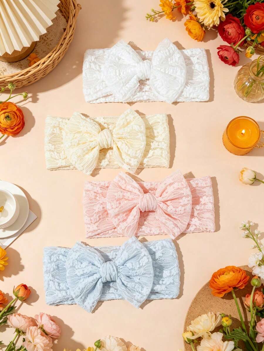 4pcs Multi-Color Soft Elastic Baby Headbands, Breathable, Suitable For All Seasons, Perfect Gift And Photo Prop - Multicolor - View 1