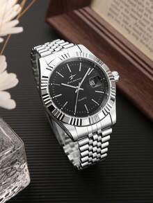 RICECGO 1 chiếc đồng hồ nam quartz dây thép không gỉ, phong cách doanh nhân cổ điển, mặt tròn, có chức năng hiển thị ngày, phù hợp đeo hàng ngày, quà tặng lý tưởng cho sinh nhật và Valentine - Bạc - Xem 10