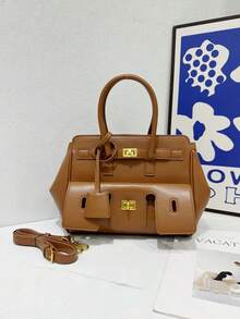 Fashionable Black Motorcycle Handbag, Large-Capacity Daily Bag, Multi-Purpose Shoulder Crossbody Bag - Burgundy (with Gold Hardware) - View 8