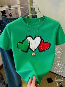 2026 World Cup T-Shirt With Mexico, Canada, And USA Crests, White Printed World Cup Soccer Jersey, Unisex Short-Sleeve Crew Neck Sportswear, Loose-Fit Urban Style Cotton Blouse, Gift For Soccer Fans (Retro Style, Fresh And Cool, Regardless Of Gender) - 綠色的 - 查看 1