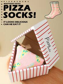 1 Pair Novelty Light Pink Mid-Calf Pizza Slice Print Socks, Unisex, Triangle Pizza Gift Box Packaging, Quirky Realistic Food Creative Design, Suitable For Halloween/Festival/Easter/Carnival/Christmas/Graduation Season/Thanksgiving Surprise Gift, Personalized Daily Wear Socks, Casual Outfit Item, Great Gift For Office/Gym/Home/Short Trip/Running/Outdoor Sports All Occasions - Baby Pink - View 2