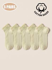 1/5 Pairs Women's Pure Cotton Short Socks, Breathable Mesh Ruffle Trim Socks With Bow Detail, Cute Ruffle Low-Cut Socks, Suitable For Summer Daily Wear - Multicolor - View 18