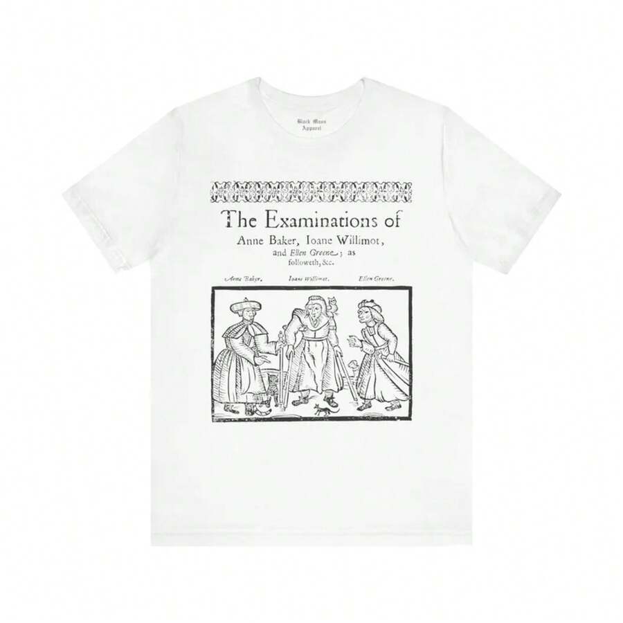 Belvoir Witches T-Shirt, Occult Woodcut, Vintage Witchcraft, Black Magic, Spooky Medieval Unisex Short Sleeve T-Shirt - 白色 - 查看 1