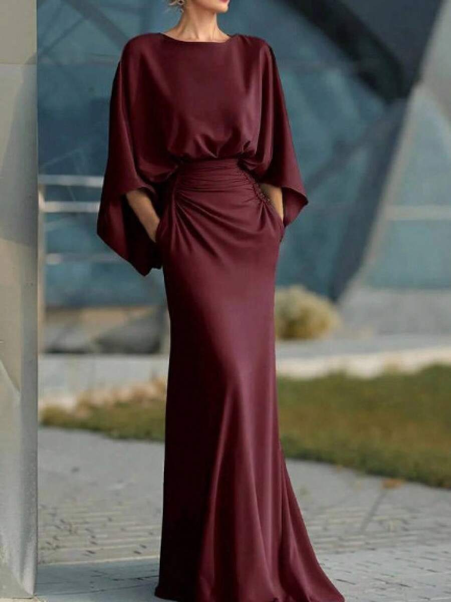 Women's 2026 European And American Style Backless Pleated Maxi Dress, Fitted And Elegant. - 紅色 - 查看 1