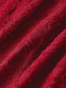 xheSHEIN MOD Elegante vestido de fiesta de cola de sirena en color burdeos con textura y hombros descubiertosxhe - Rojo - Ver 5