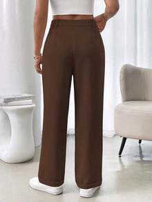 AYYRafferiza Pantalones de traje casuales de mujer de un solo color con pliegues en el bajo y bolsillos, sin estiramientoAYY - Café integral - Ver 2